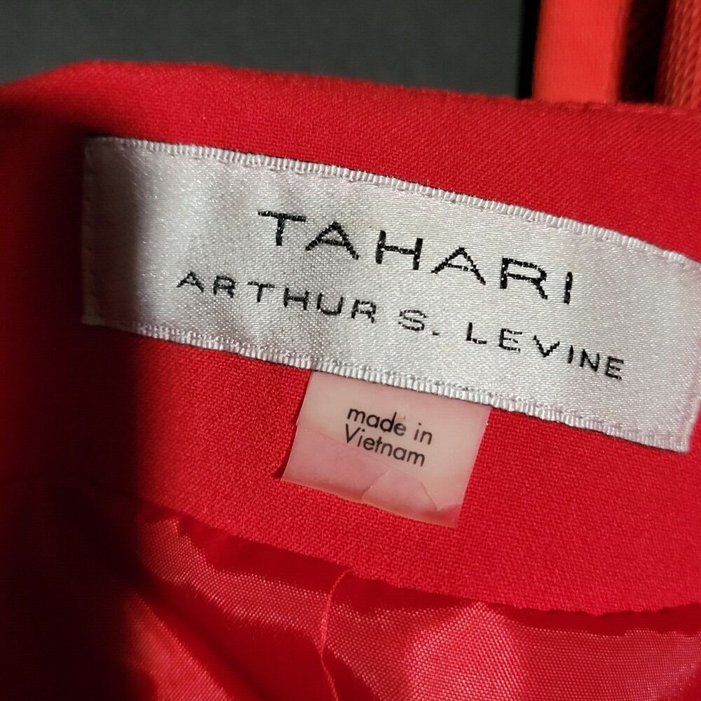Tahari Arthur S. Levine Red Topper Jacket Coat Collarless Long Blazer Size 4 - Picture 7 of 15